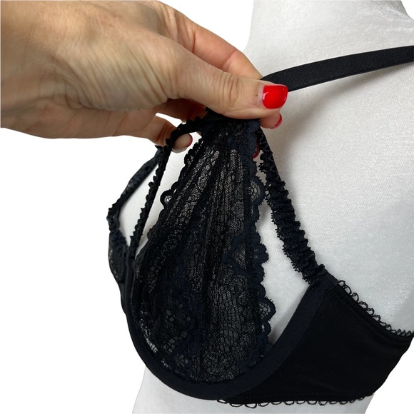 NWOT Adore Me Black Lace Cut Out Underwire Bra Bondage style 36C - Picture 6 of 10